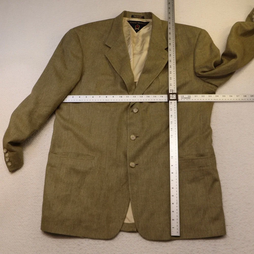 Tommy Hilfiger Mens 44L Blazer Olive Green Three Button Sport Coat USA Made Vtg